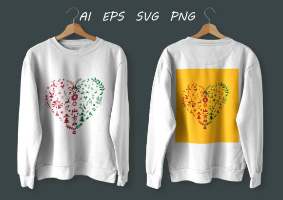 Heart Shaped Christmas T-shirt Graphics for Print Templates